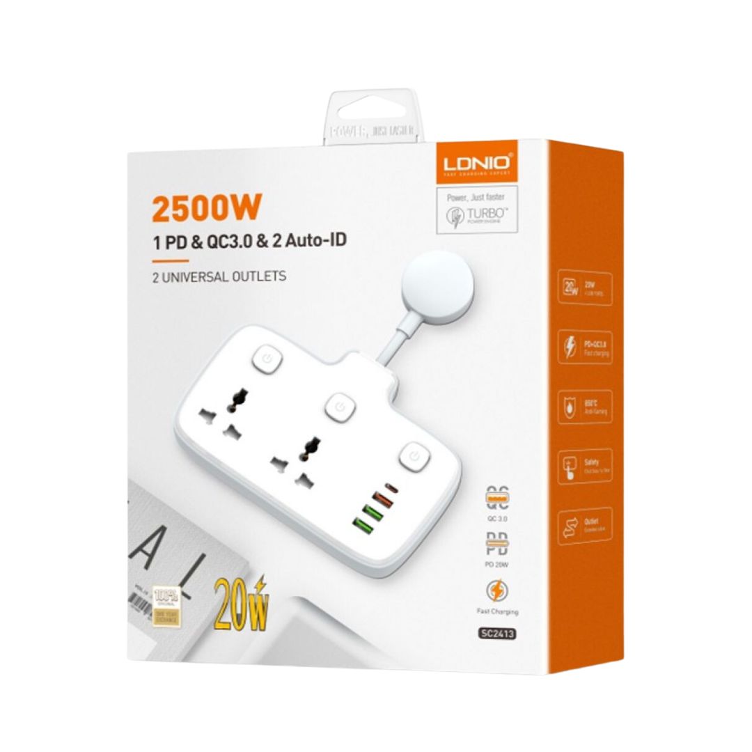 xr:d:DAFpIesIqKQ:6,j:5379947449321566198,t:23072603 LDNIO 2 AC Outlets Portable Electrical Extension Socket SC2413 - Image 1
