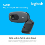 Logitech C270 HD Webcam, 720p Video With Noise Reducing Mic - (1Y) - Image 4